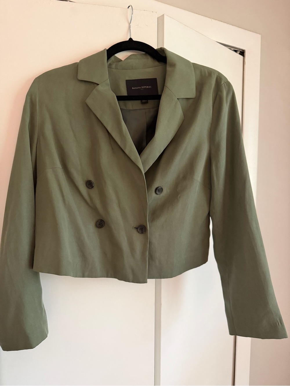 Banana Republic Cropped Olive Double-Breasted Blazer